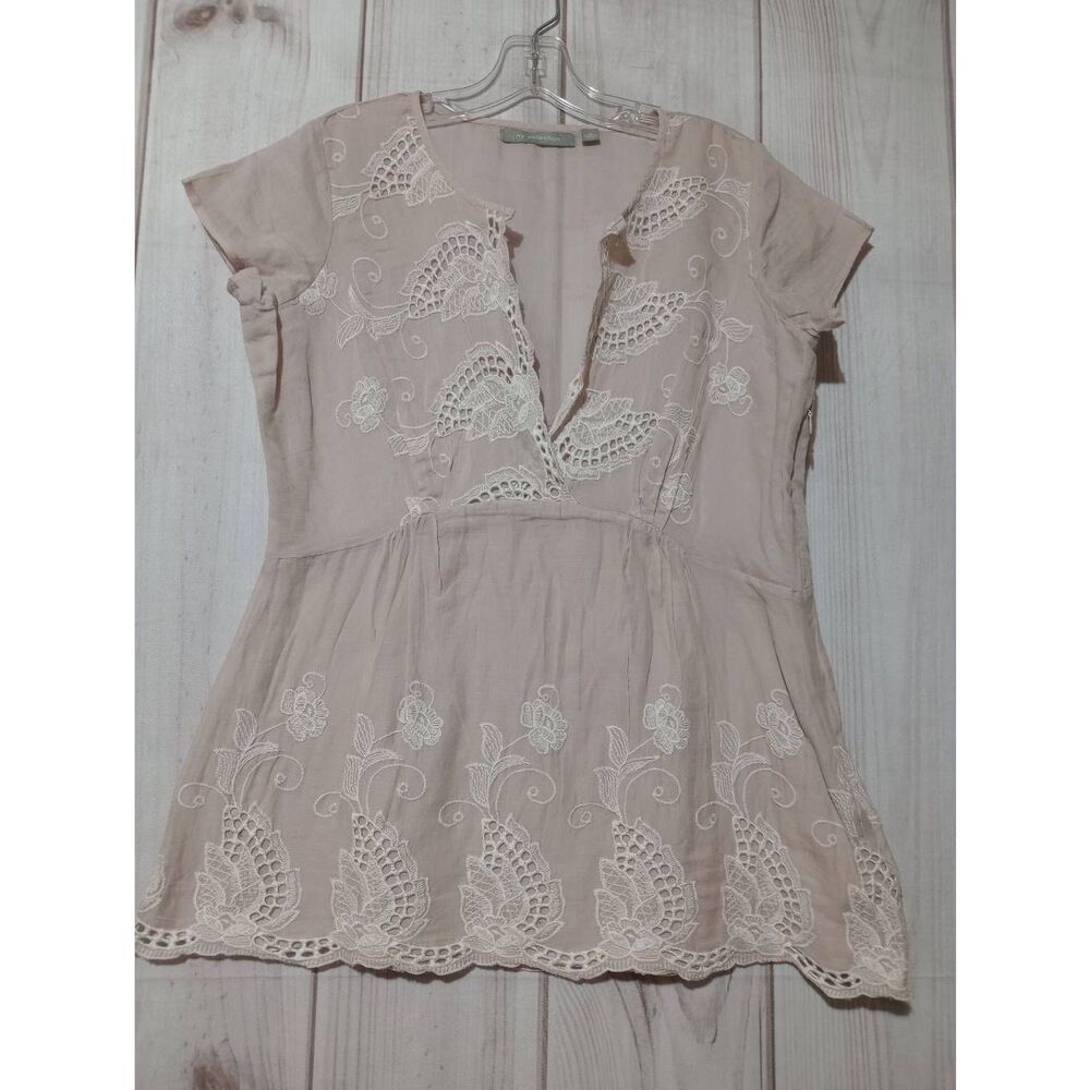 NY Collection Shirt Ladies Medium Pink Embroidered